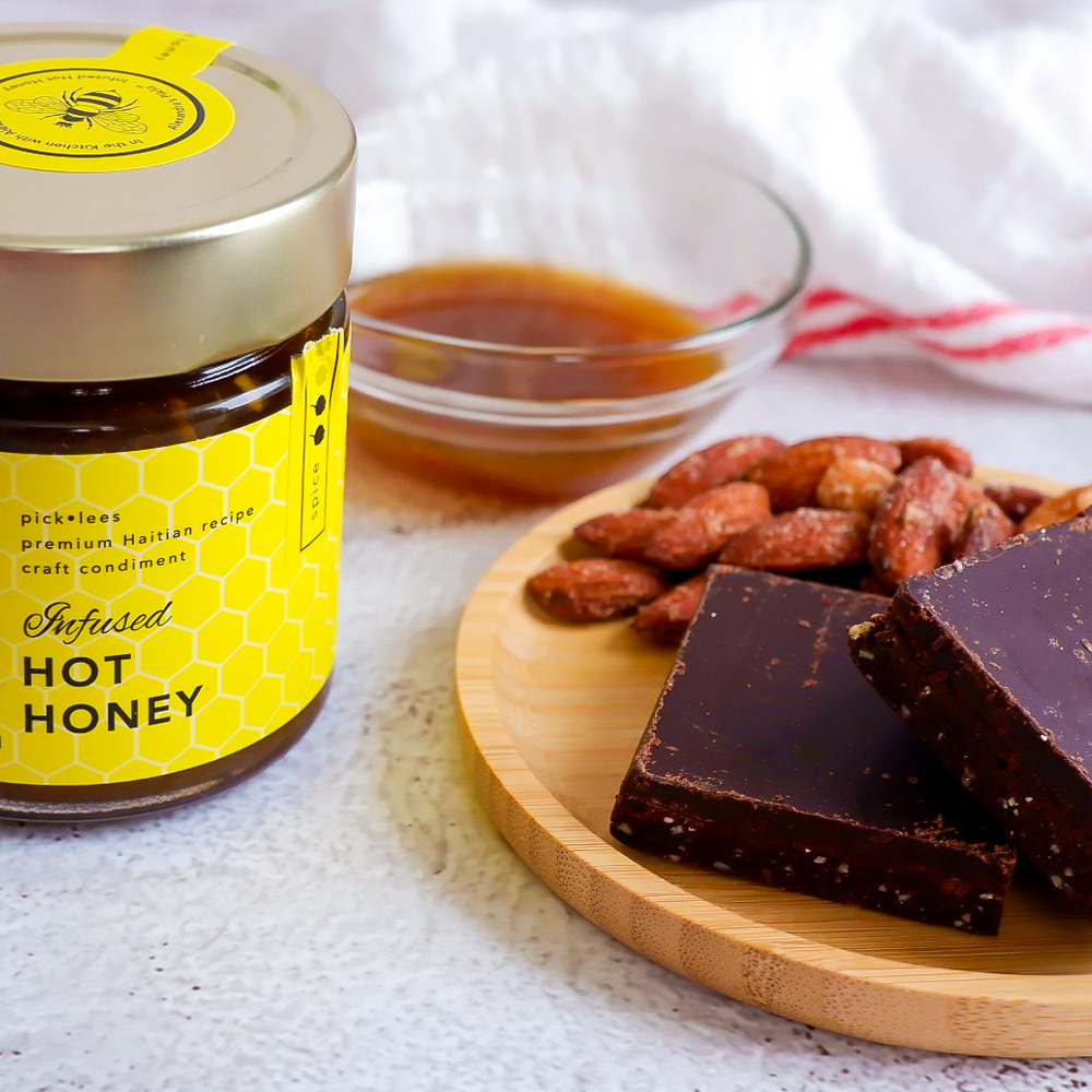 Home Made Chocolate Squares with Alexandra’s Hot Honey Pikliz