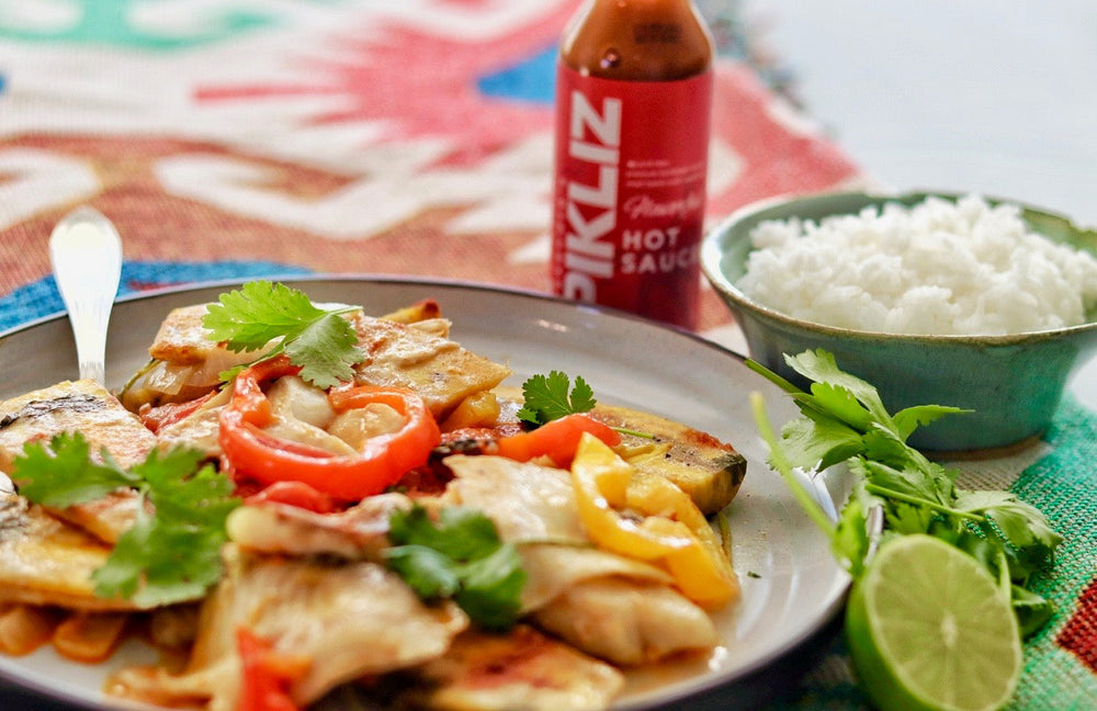 Fish Stew with Plantain and Alexandra’s Pikliz Hot Sauce