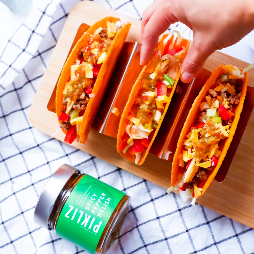 Tacos with Alexandra's Pikliz Spicy Pepper Relish