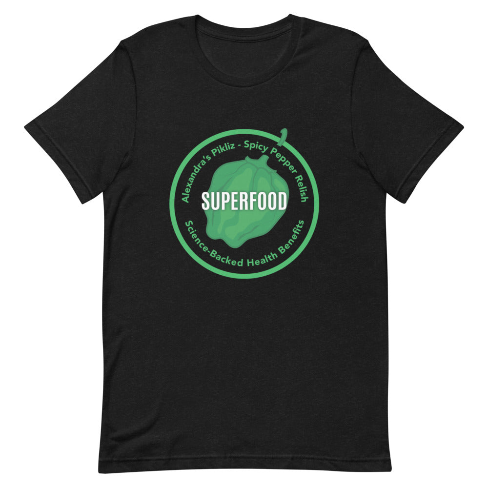 Unleash your love for superfoods with Alexandra's Pikliz Superfood black t-shirt